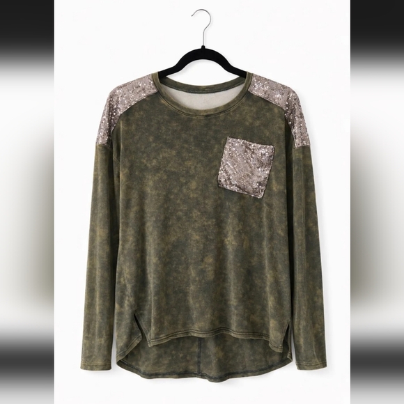 Pol Sequin Accent Mineral Wash Top- Size Small - Picture 2 of 2